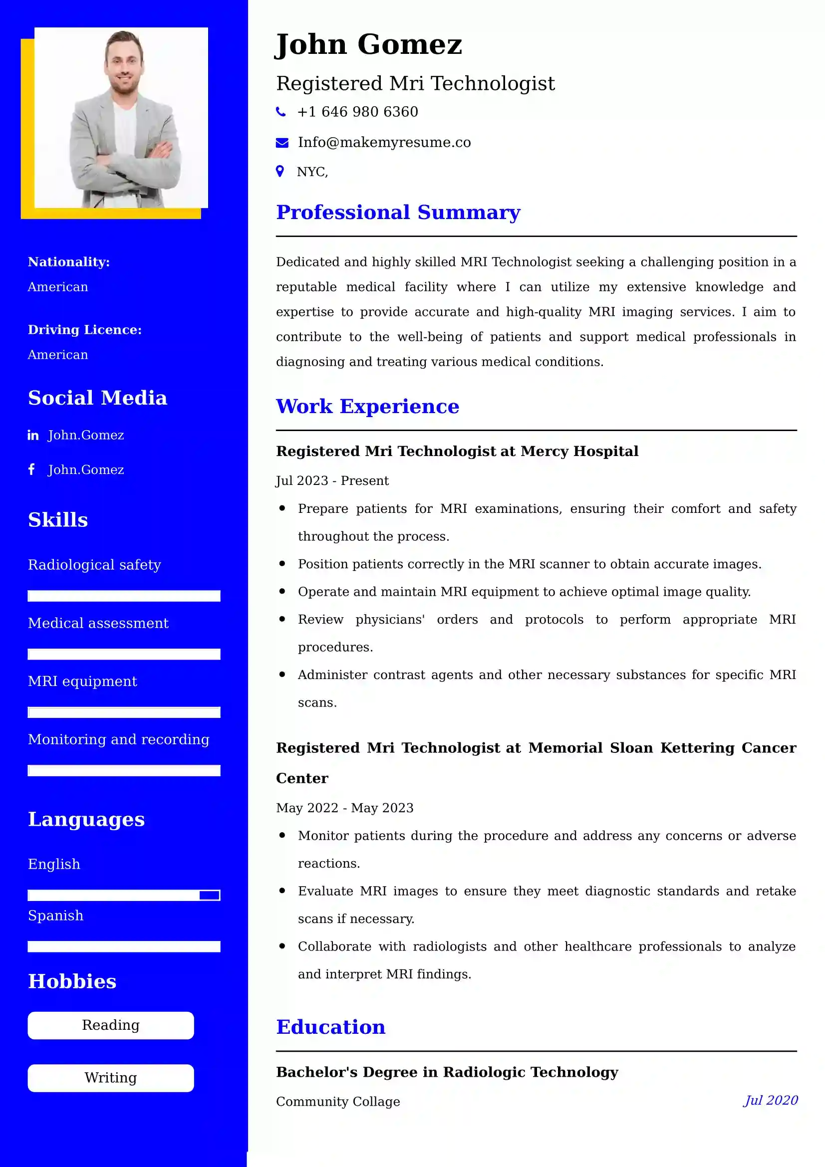 Registered Mri Technologist Resume Examples - UAE Format and Tips.