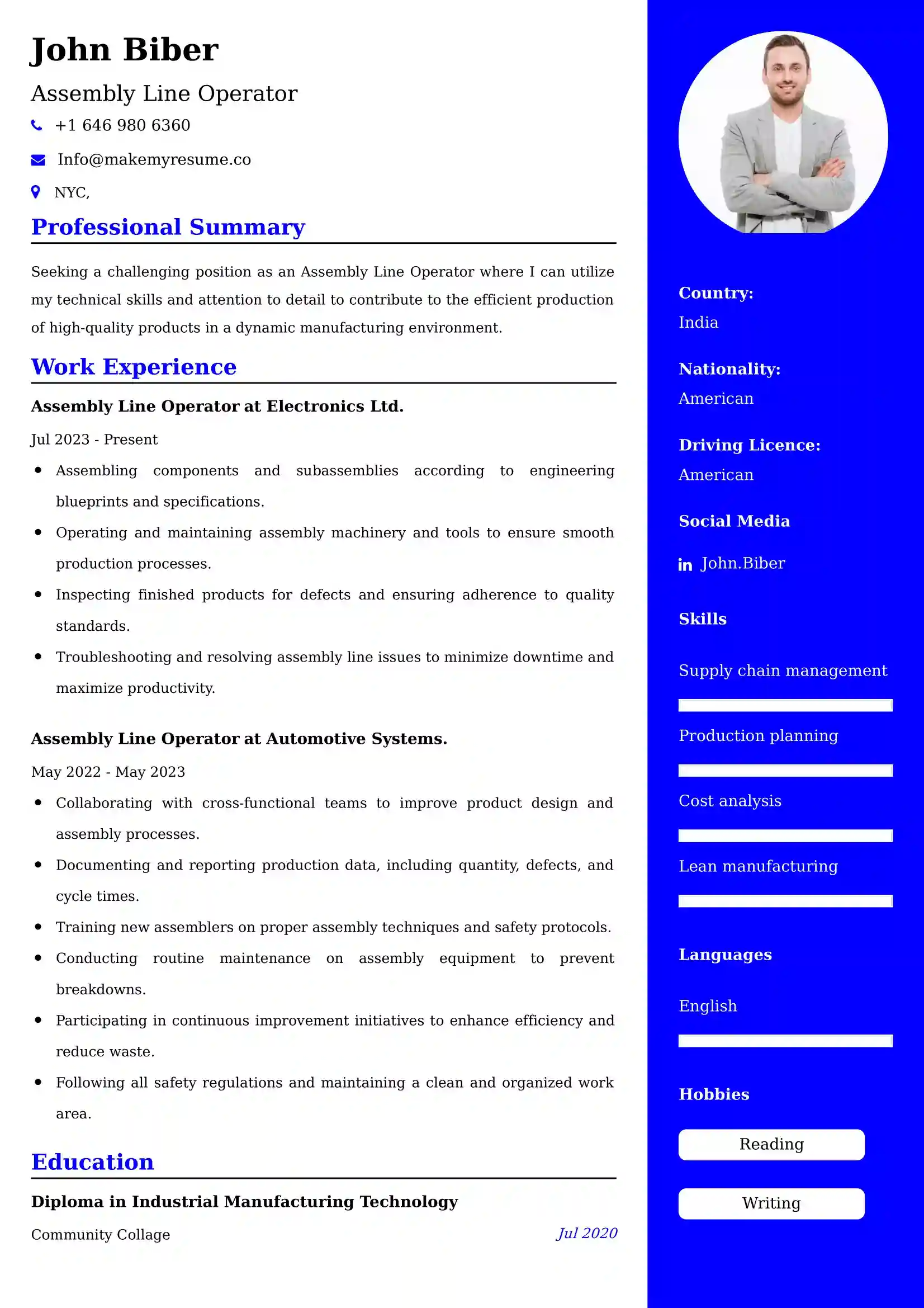 Assembly Line Operator Resume Examples - UAE Format and Tips.