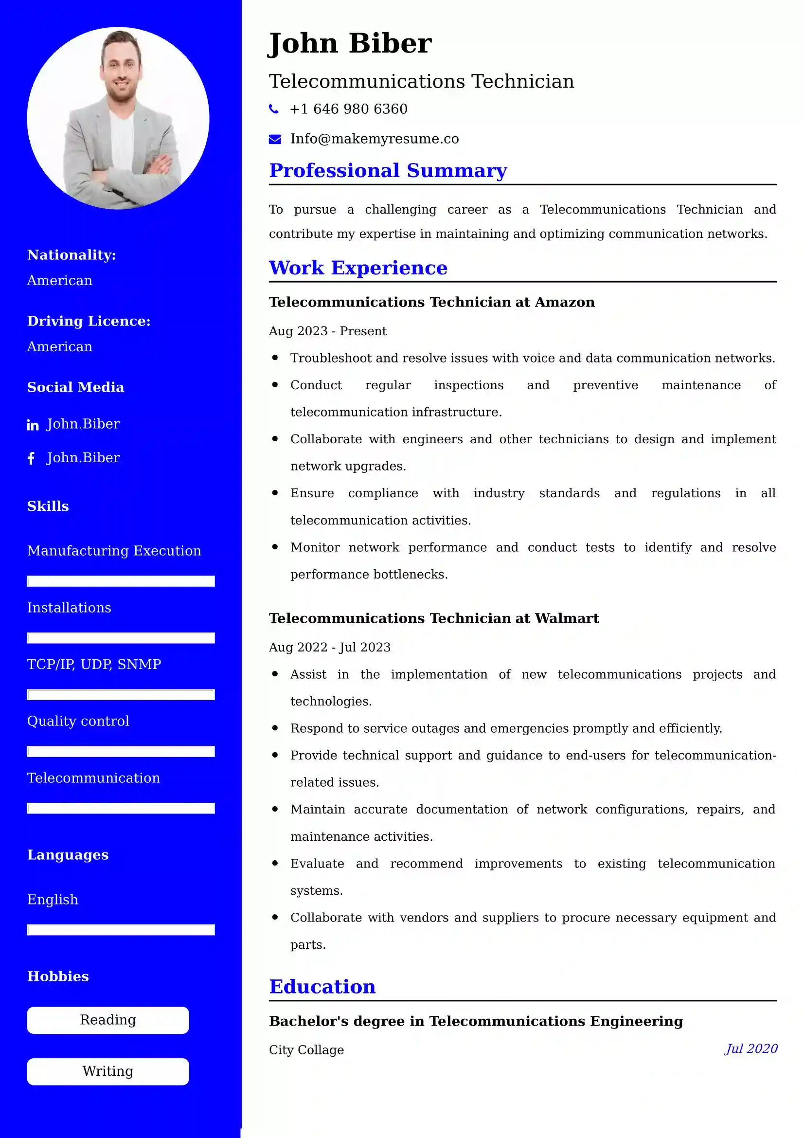Telecommunications Technician Resume Examples - UAE Format and Tips.