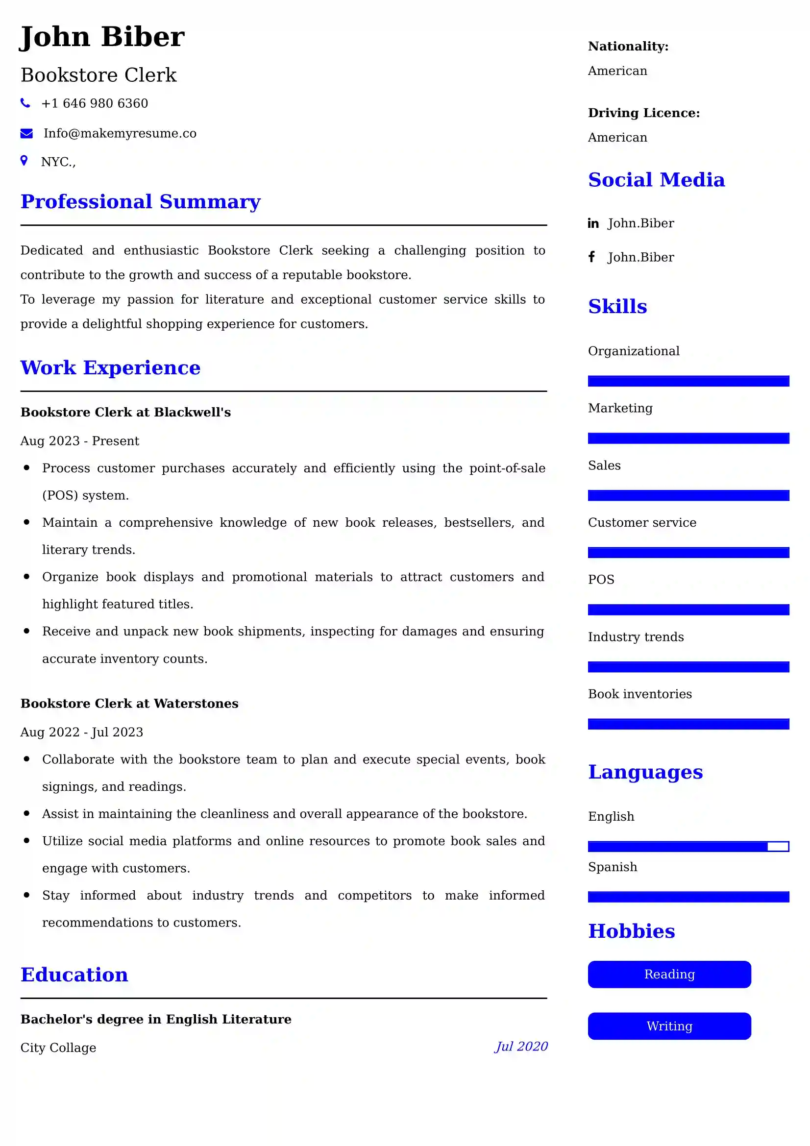 Bookstore Clerk Resume Examples - UAE Format and Tips.