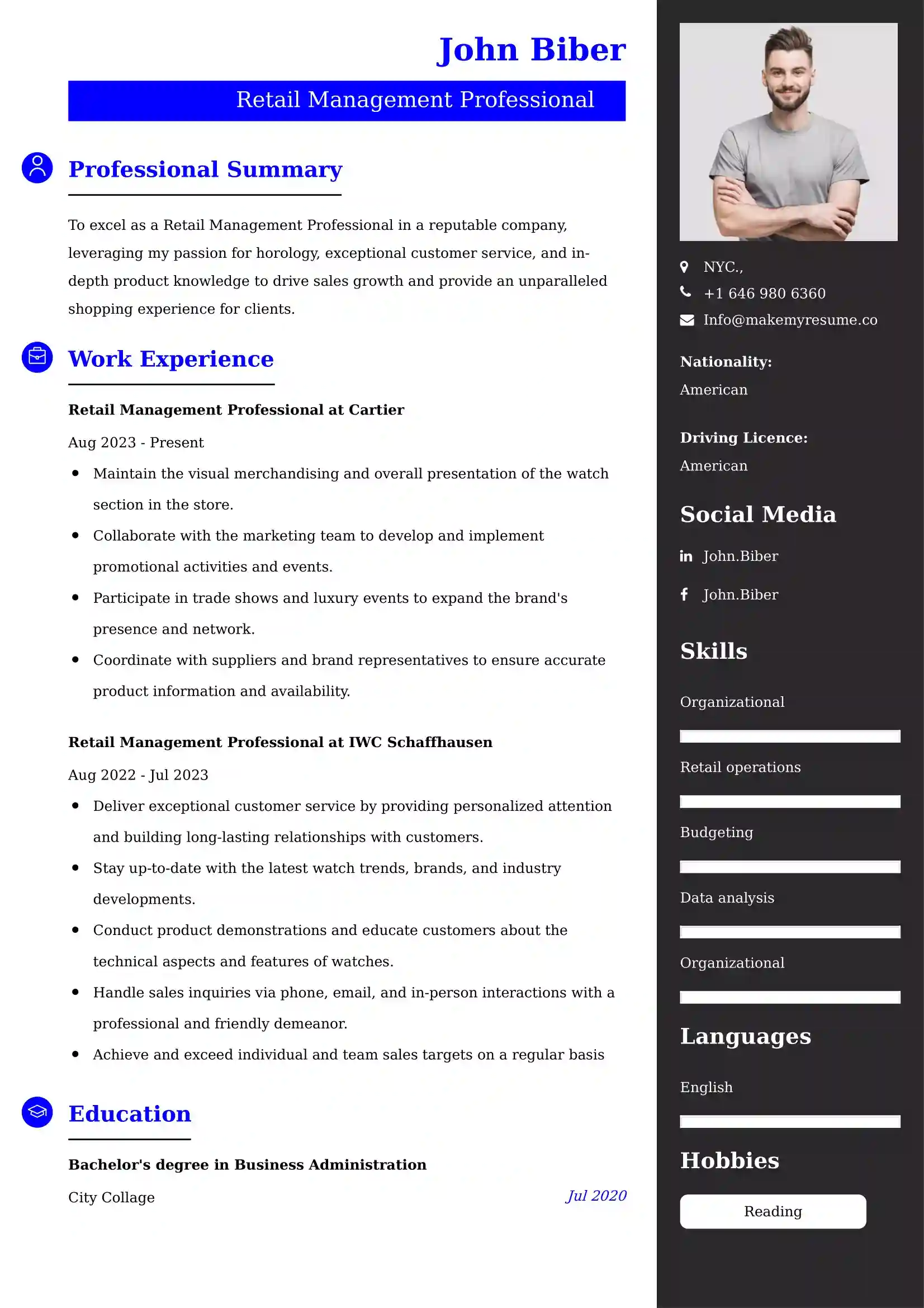Retail Management Professional Resume Examples - UAE Format and Tips.