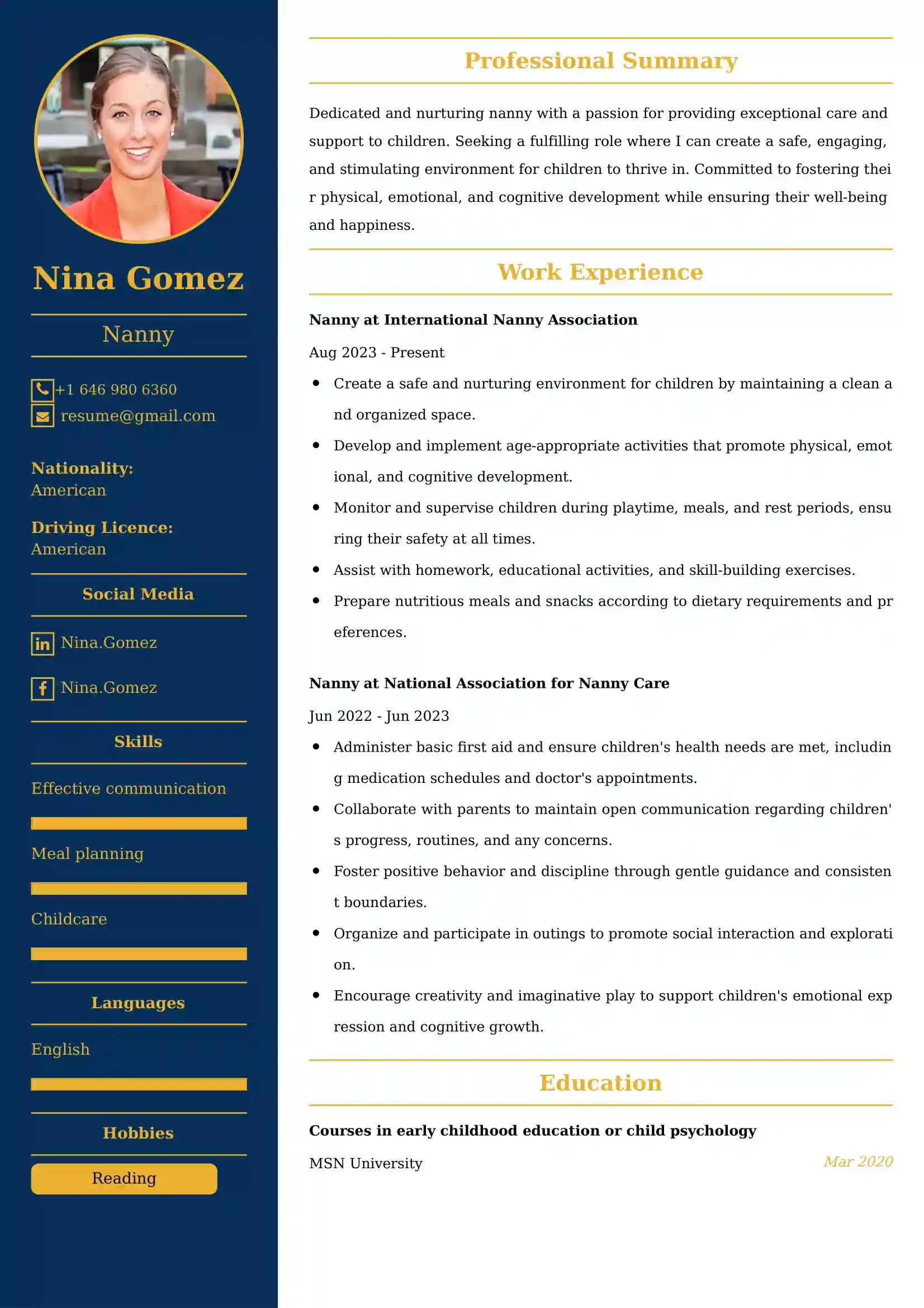 Nanny Resume Examples - UAE Format and Tips.