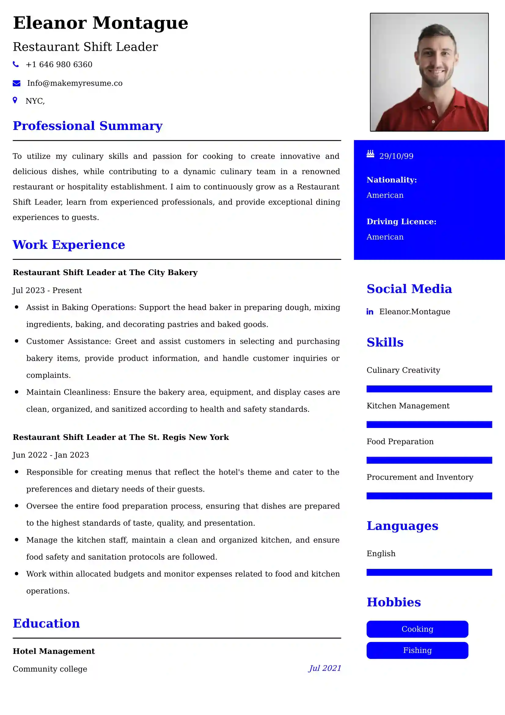 Restaurant Shift Leader Resume Examples - UAE Format and Tips.