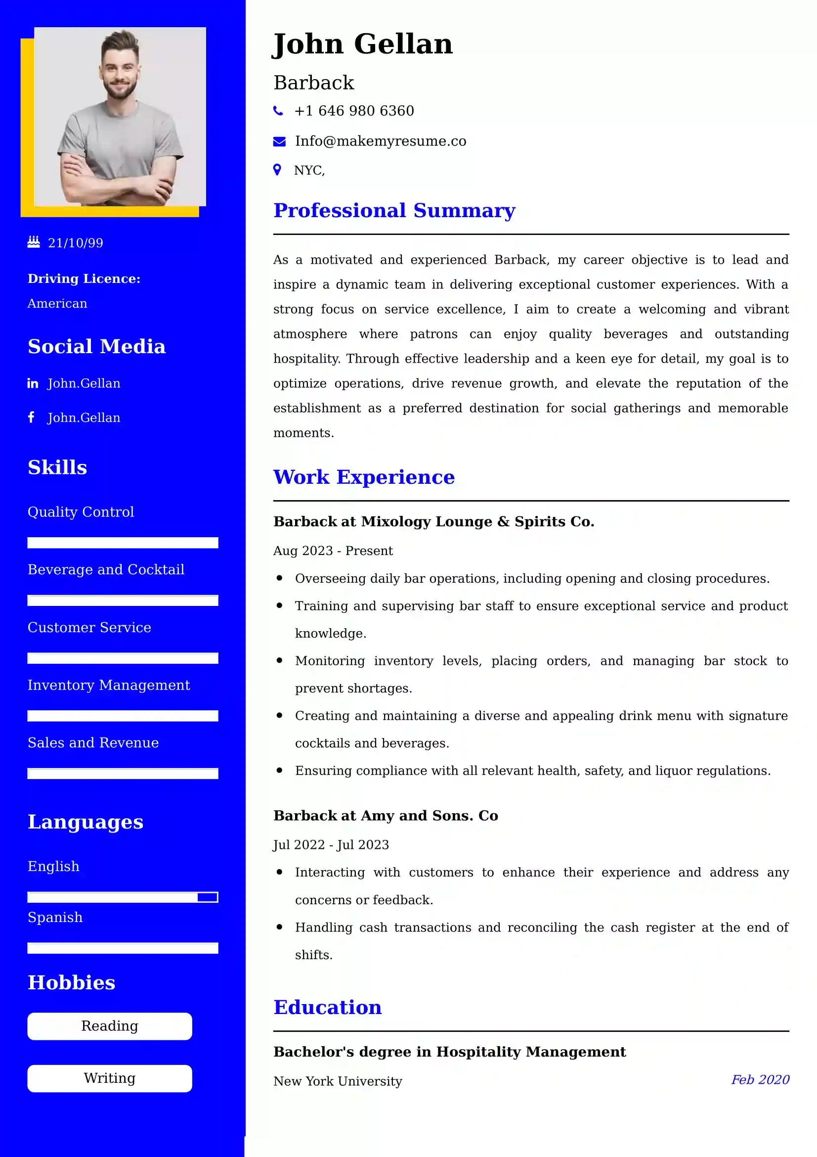 Barback Resume Examples - UAE Format and Tips.