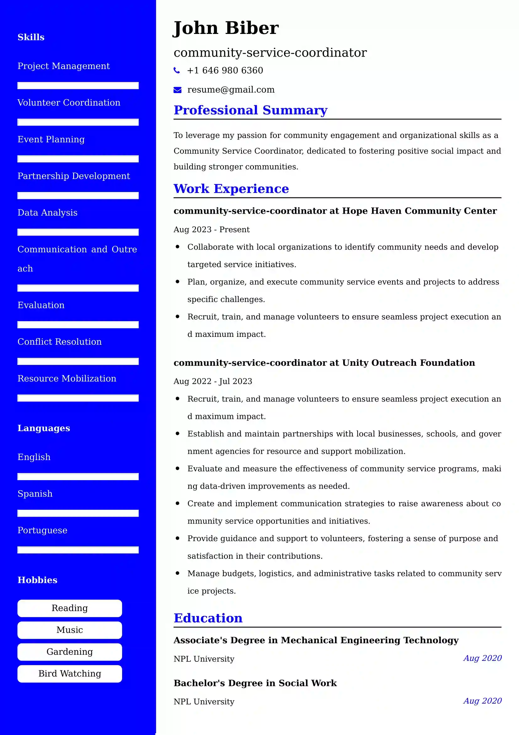 Community Service Coordinator Resume Examples - UAE Format and Tips.