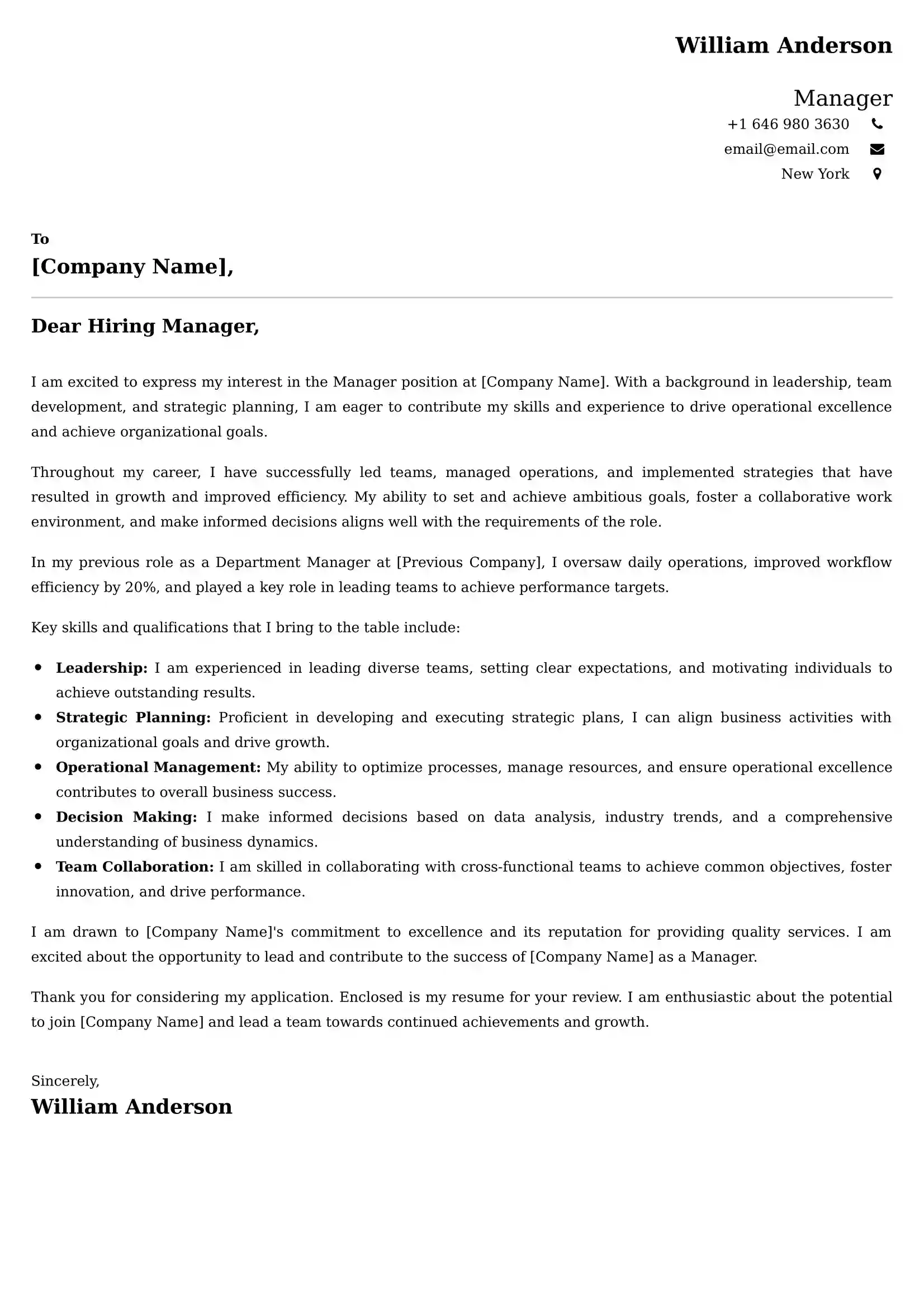 Manager Cover Letter Examples UAE - ATS Format