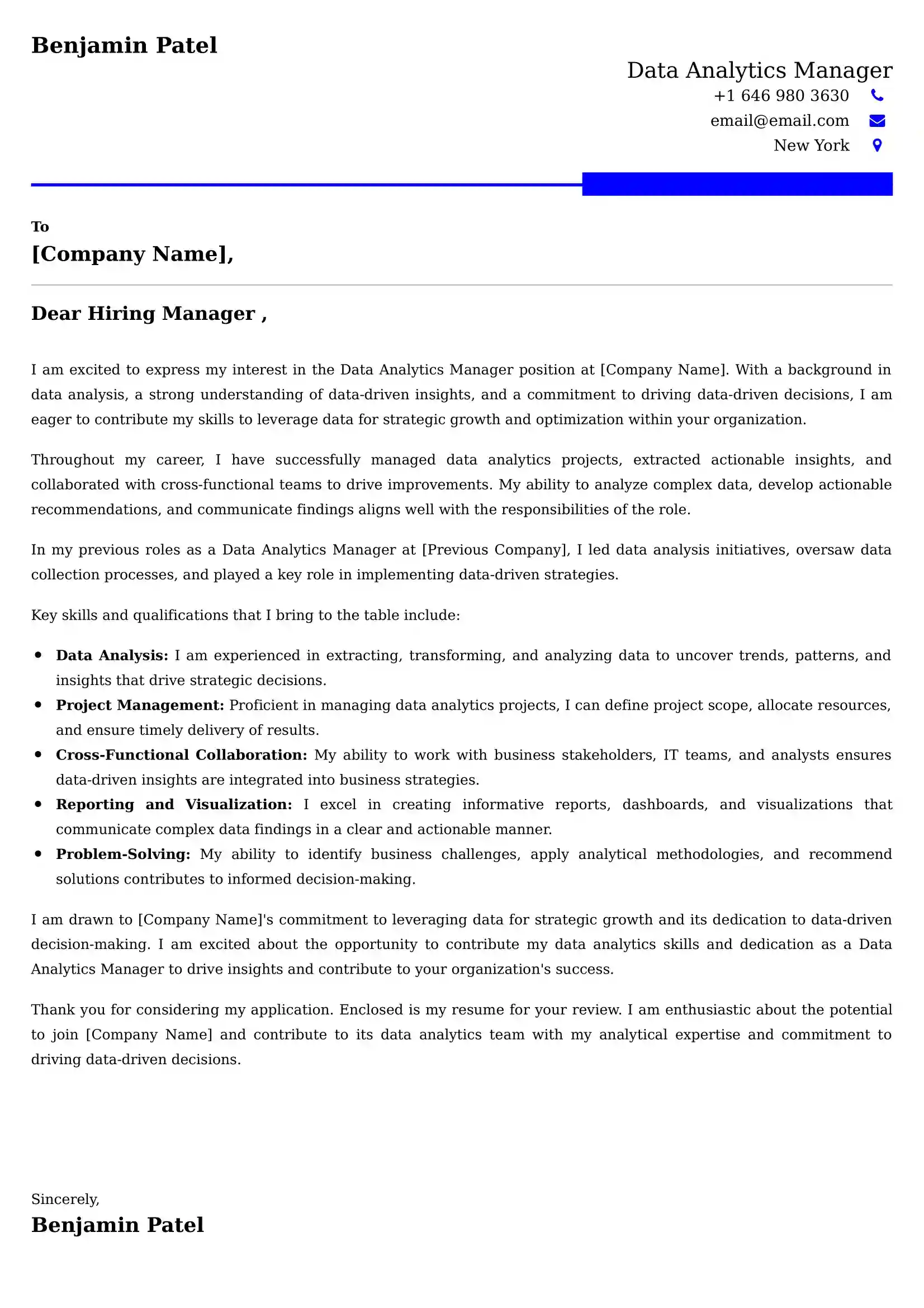 Data Analytics Manager Cover Letter Examples UAE - ATS Format