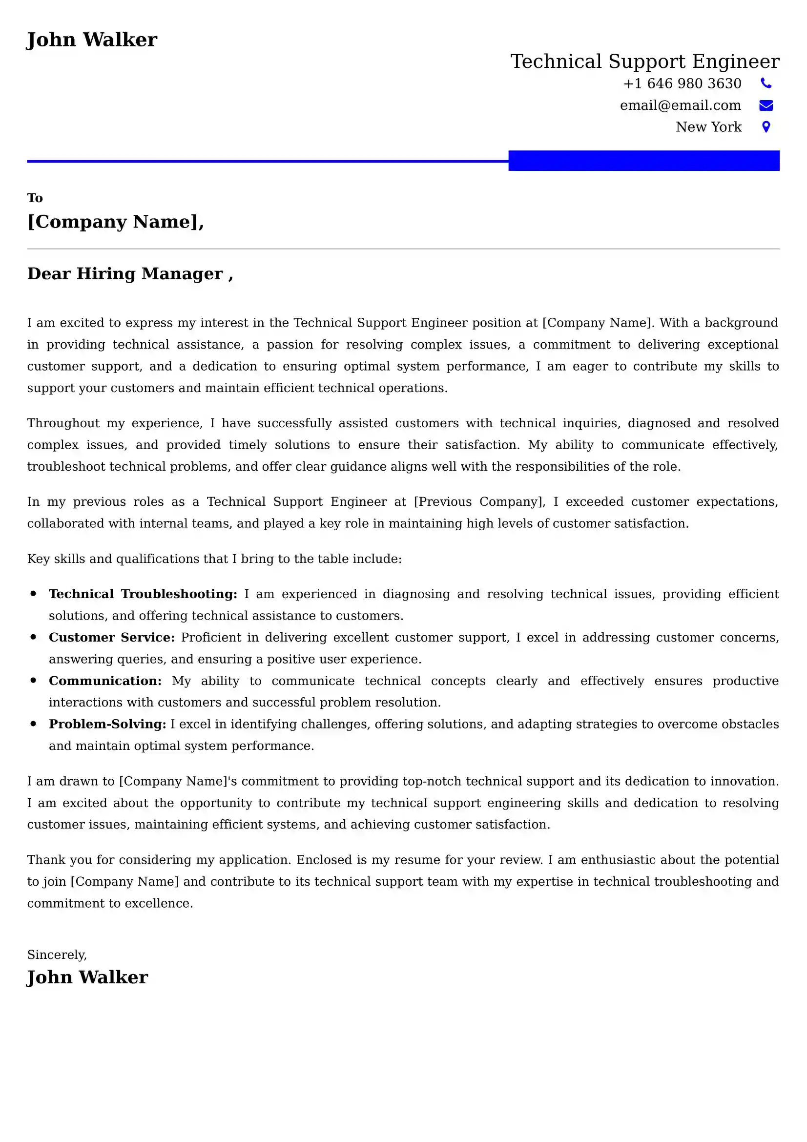 Technical Support Engineer Cover Letter Examples UAE - ATS Format